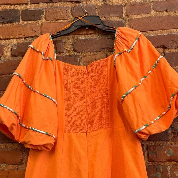 Karlie Sweetheart Orange Puff Sleeve Mini Dress NWT Size Large - Picture 7 of 7